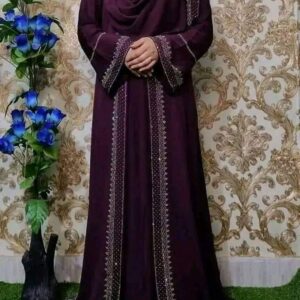 Borkha+Hijab Stylish Stone Borkha Dubai Cherry