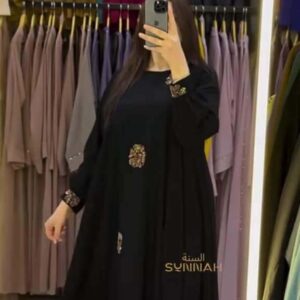 120 Gher Borkha, 85 inch Hijab, Nikab Premium Quality Dubai Cheri borka2406- Black
